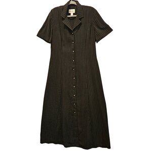 Danny & Nicole maxi shirt dress womens 16 black knit fit flare pin stripe formal